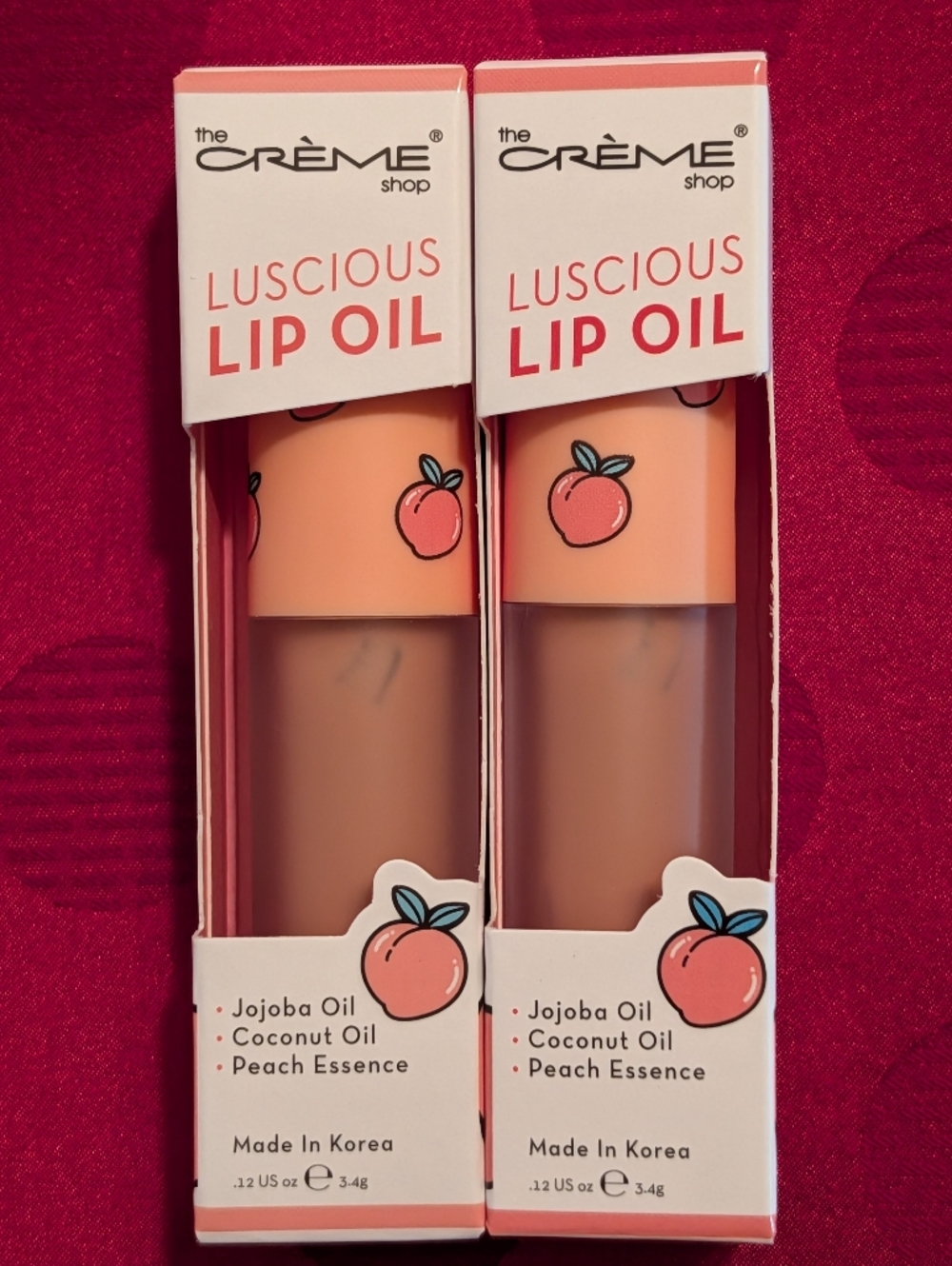 🍑2 Luscious Lip Oil In Peach Cobbler (Set of 2) By The Crème Shop Lip Bundle 🆕